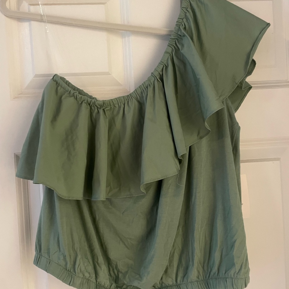 Green Off-Shoulder Ruffle Top
